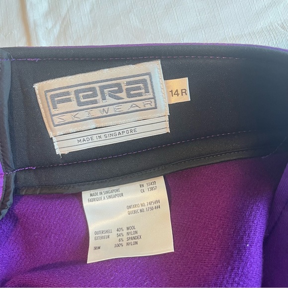Fera Skiwear Purple Stirrup Ski Pants Wool Nylon Spandex (Bb) - Picture 12 of 16